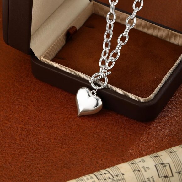 🆕 Women Silver Chunky Layered Chain Necklace Plated Herringbone Toggle Jewelry - Picture 5 of 7